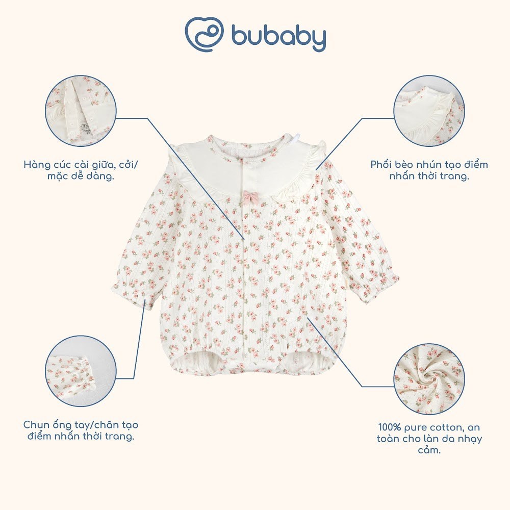 BU Baby (0-12M) Set Body chip dài tay cài giữa, cài sau bèo đáp cổ Siro Jacquard BU Baby KCT2102DC