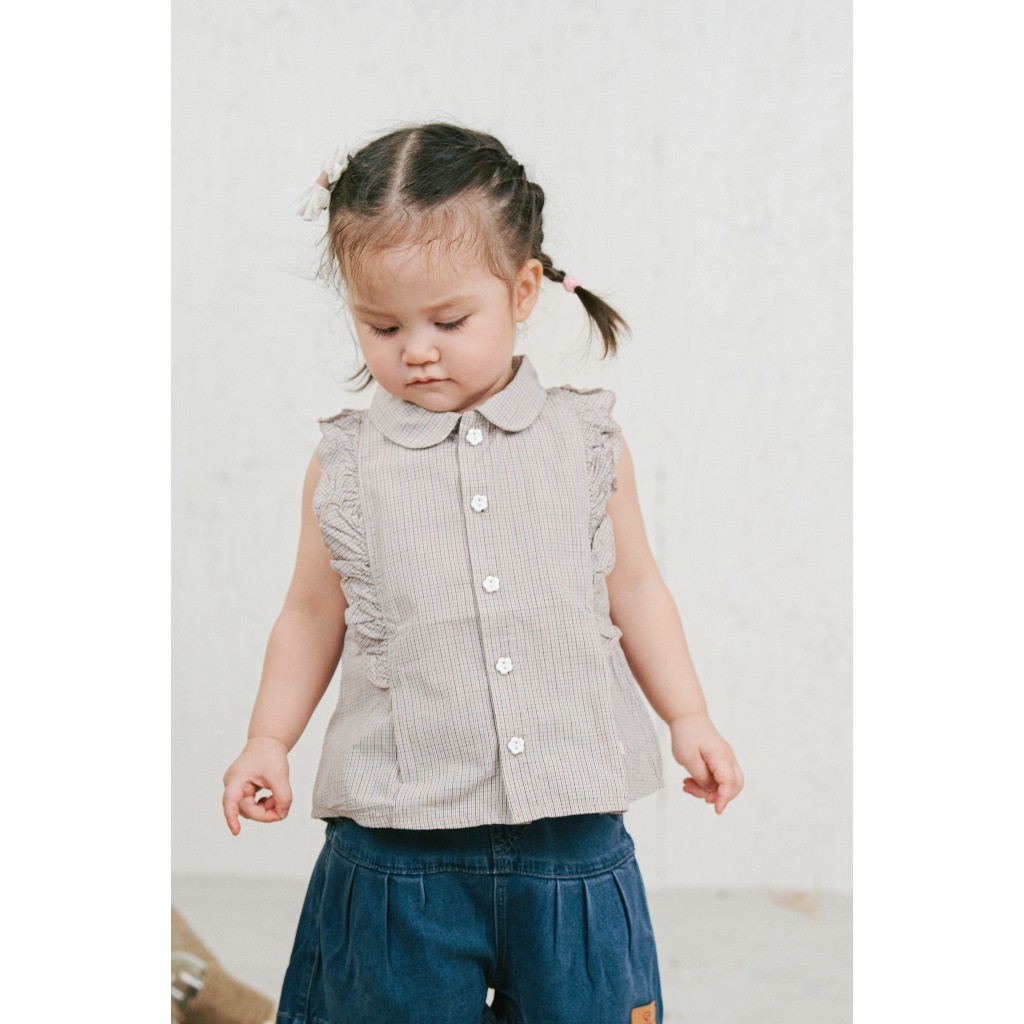 BU Baby (6M-3Y) Áo sơ mi sát nách bèo ngực cho bé gái BU Cotton BCT343901 | Hàng chính hãng