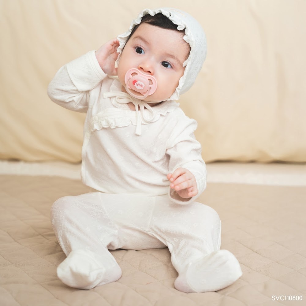 BU Baby (0-6M) Bộ dài tay Cài chéo bèo cổ BU Baby Viscose Cotton SVC110800 | Quần áo chính hãng