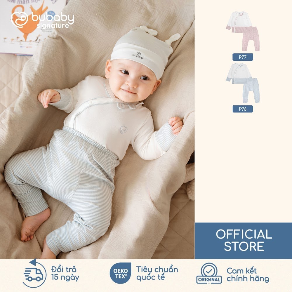 BU Baby (1M-6M) Bộ dài tay cài chéo tai gấu  Mùa Thu êm BU Cotton BCT110805 | Quần áo BU Chính hãng
