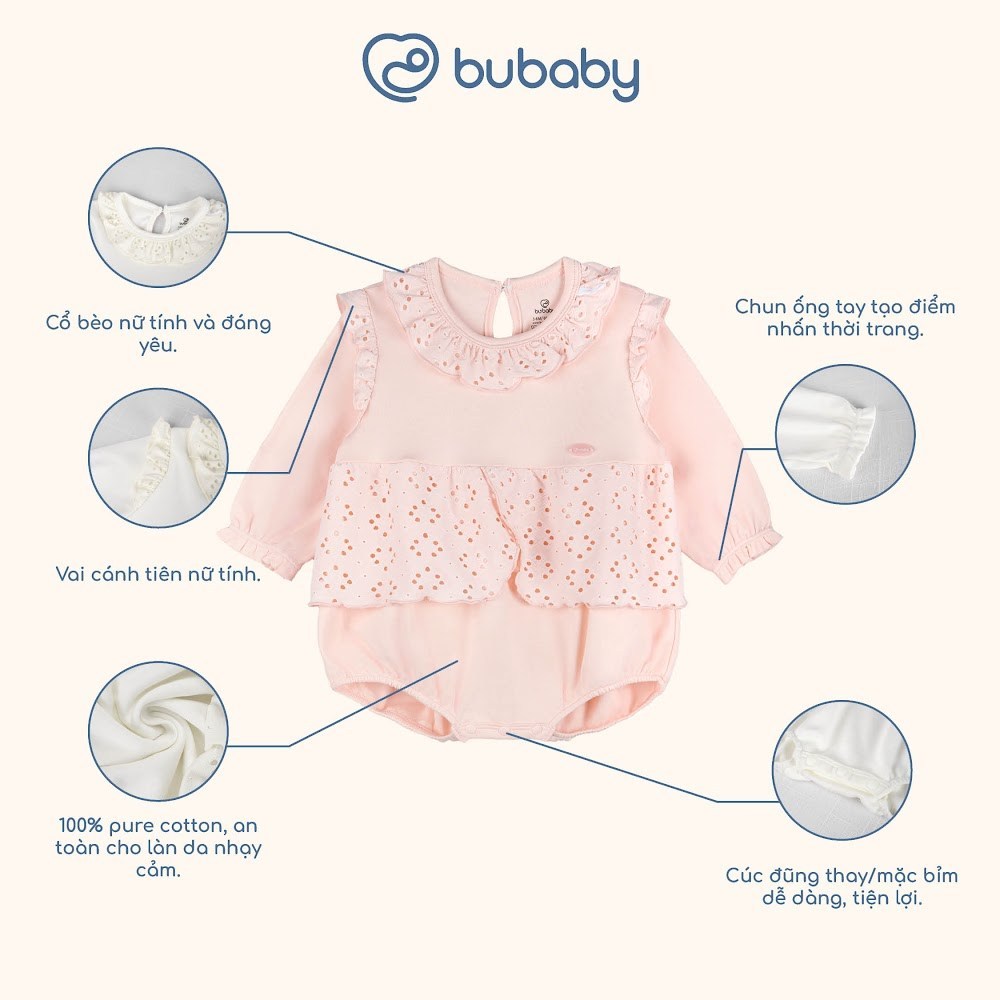 BU Baby (1M-12M) Set Body dài tay kèm cổ ren , cổ bèo bé gái mùa Thu êm Bubaby Cotton BCT2100CR | Hàng chính hãng