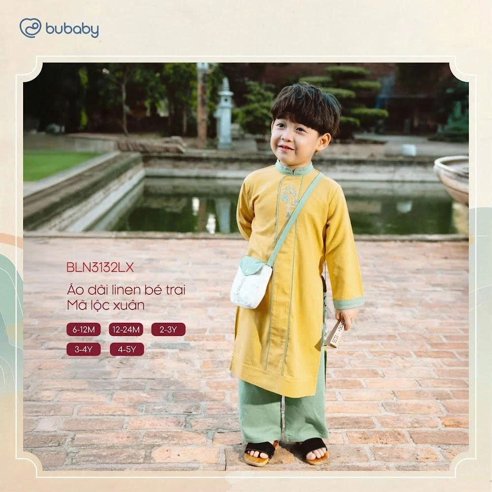 BU Baby (6M-5Y)  Set đồ Tết Cao cấp 2025 BU Linen BLN313 | Áo dài chính hãng