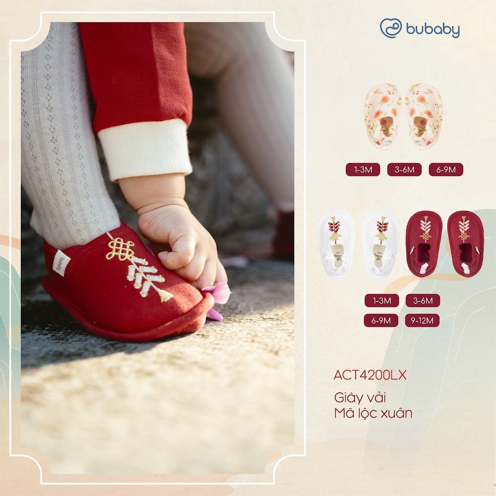 BU Baby  (1M-12M) Giày vải Tết mã Lộc Xuân cho bé trai bé gái Cotton ACT4200LX | Phụ kiện Bubaby chính hãng
