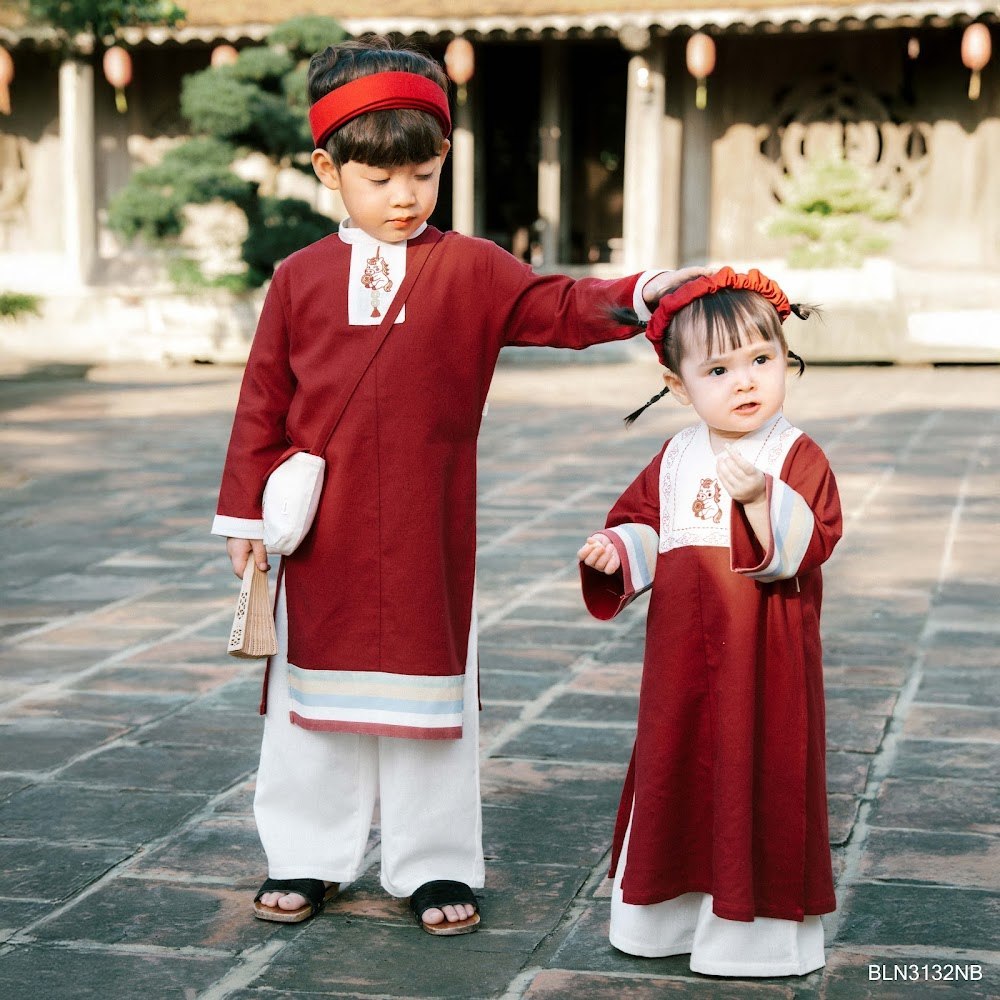 BU Baby (6M-5Y)  Set đồ Tết Cao cấp 2025 BU Linen BLN313 | Áo dài chính hãng