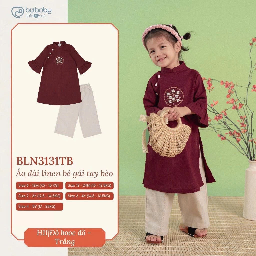 BU Baby (6M-5Y)  Set đồ Tết Cao cấp 2025 BU Linen BLN313 | Áo dài chính hãng