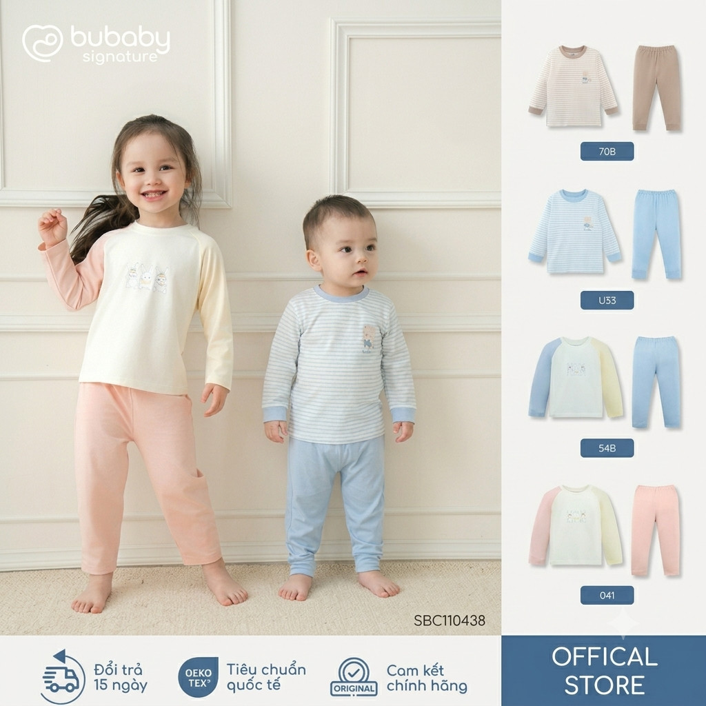 (6M-5Y) Bộ dài tay cổ tròn BUBABY Signature Cao Cấp Cho Bé SBC110438 | Quần áo chính hãng