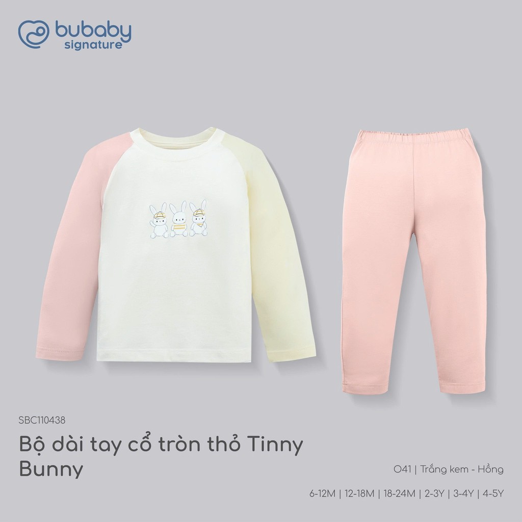 (6M-5Y) Bộ dài tay cổ tròn BUBABY Vải  Mềm mát Signature Cao Cấp Cho Bé