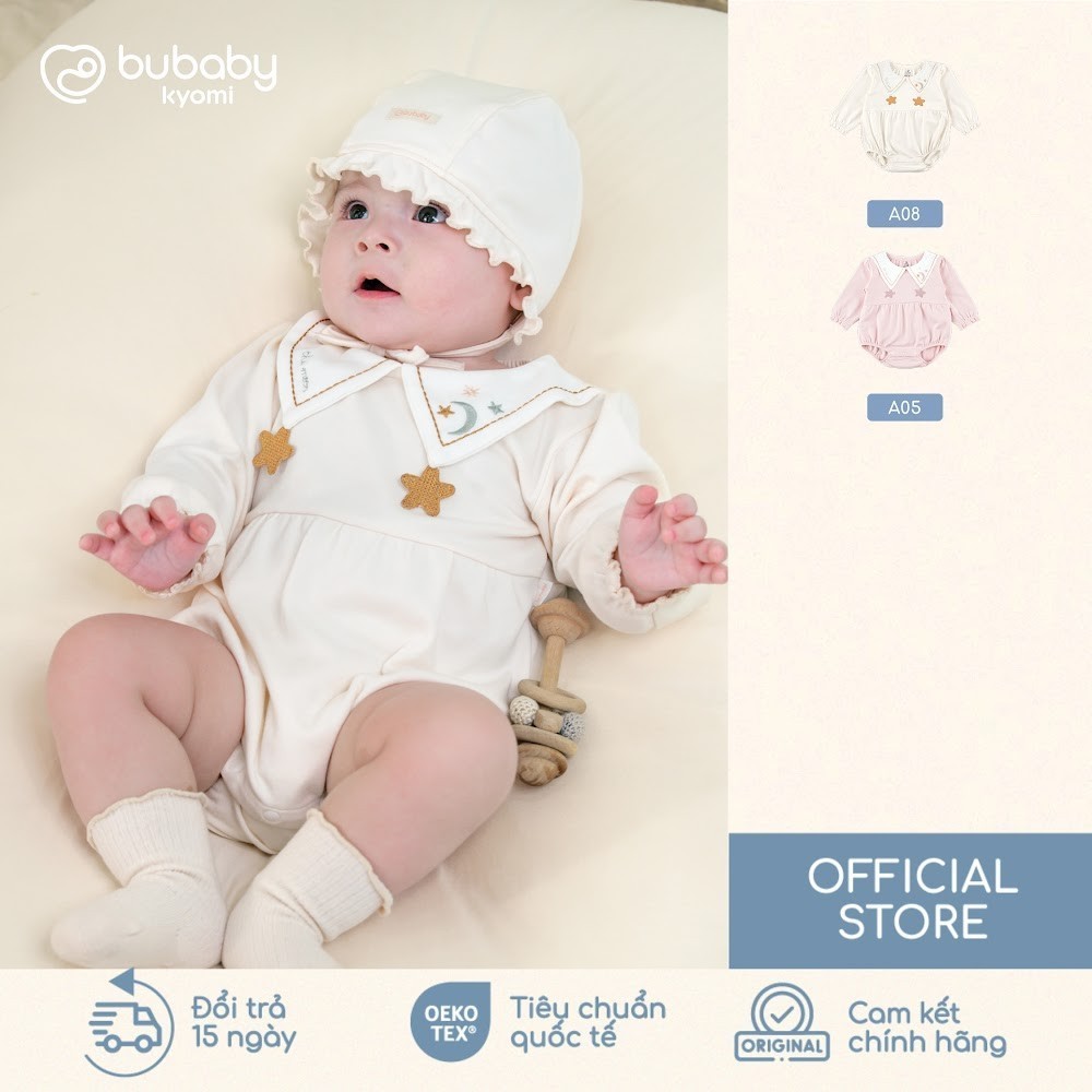 (1M-12M) Body chip dài tay cổ Peterpan Cotton bé gái Mùa Thu nhẹ Bubaby BCT210303 BCT2103BG | Quần áo chính hãng