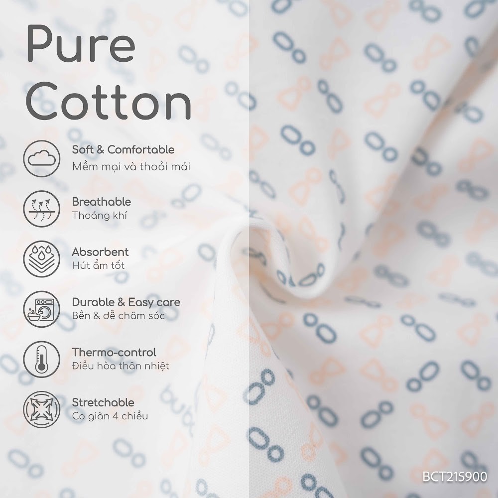 ( 1M-12M) Body dài tay cài giữa bèo ngực bé gái Iconic 1 BU Baby Cotton BCT215900| Quần áo Bubaby chính hãng