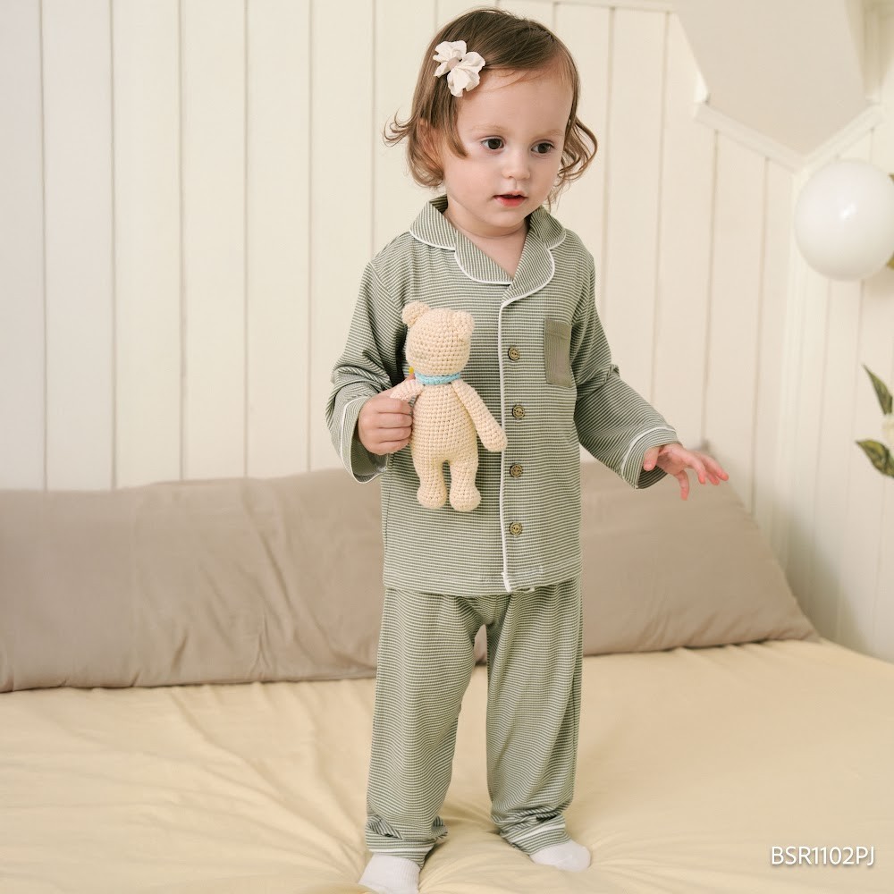 (18M-5Y) Bộ dài tay cài giữa Pijama mặc ở nhà, đồ ngủ BU Baby Siro BSR1102PJ | Quần áo Bubaby chính hãng