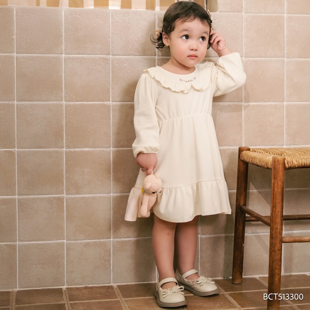 (12M-5Y) Váy liền dài tay bèo cổ + Váy Yếm Thu nhẹ cho bé gái Bubaby Cotton BCT513300 | Quần áo BU Chính hãng