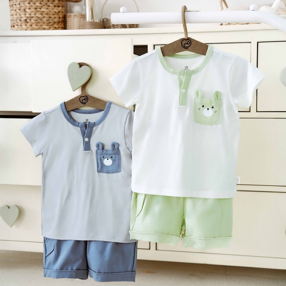 (6M-5Y) Bộ ngắn tay cổ trụ BU Bamboo Cotton BBC130304 | Quần áo Bubaby chính hãng