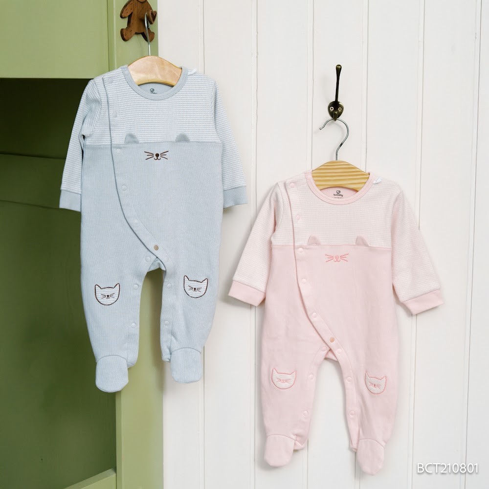 (NB-3M) Body dài tay cài chéo Thu đông Bubaby Cotton BCT210801| Quần áo Bubaby chính hãng