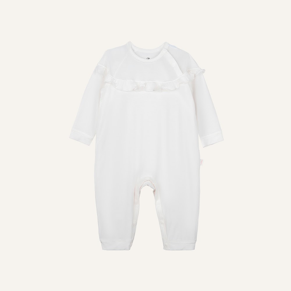 (1M-9M) Body dài tay cài vai Bèo ngực Bé gái Bubaby Bambus BBB2101BN | Body BU chính hãng
