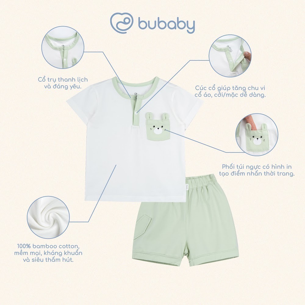 (6M-5Y) Bộ ngắn tay cổ trụ BU Bamboo Cotton BBC130304 | Quần áo Bubaby chính hãng