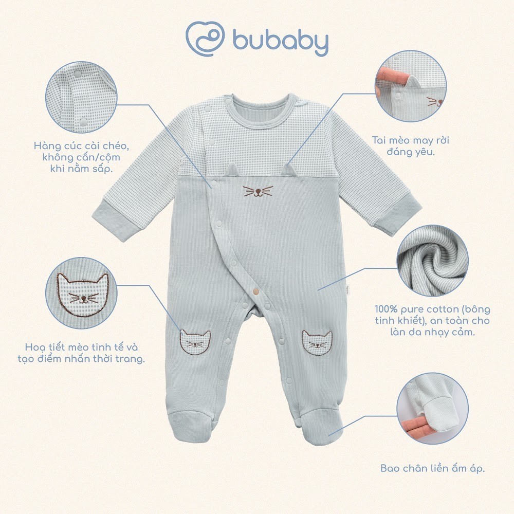 (NB-3M) Body dài tay cài chéo Thu đông Bubaby Cotton BCT210801| Quần áo Bubaby chính hãng