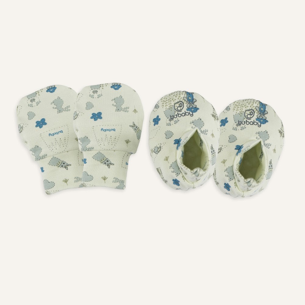 (Freesize) Bộ bao chân, bao tay Bubaby Cotton ACT400003 | Phụ kiện BU Baby Chính hãng