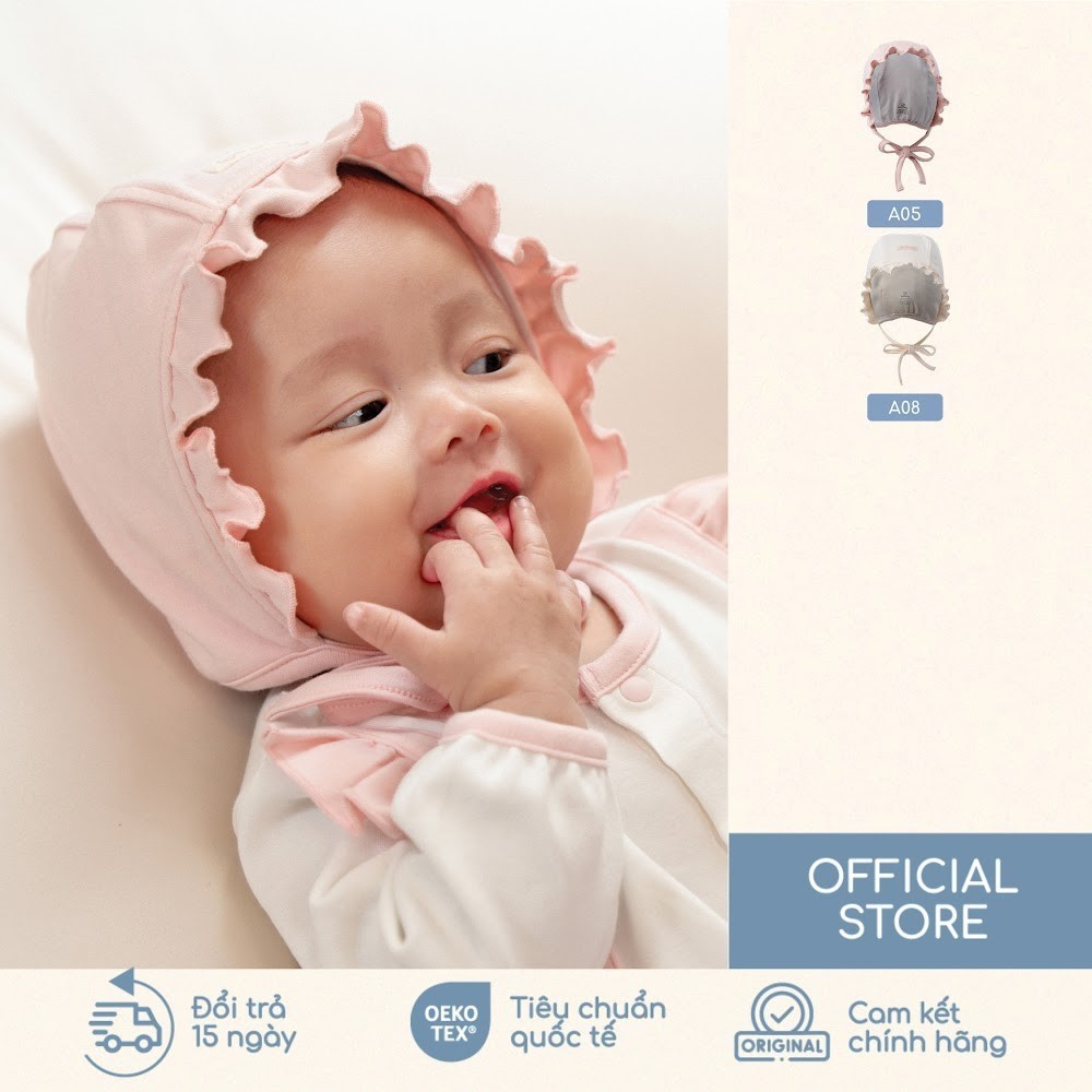 Mũ Bonnet viền bèo Cotton BU Baby ACT194305 | Phụ kiện Bubaby chính hãng