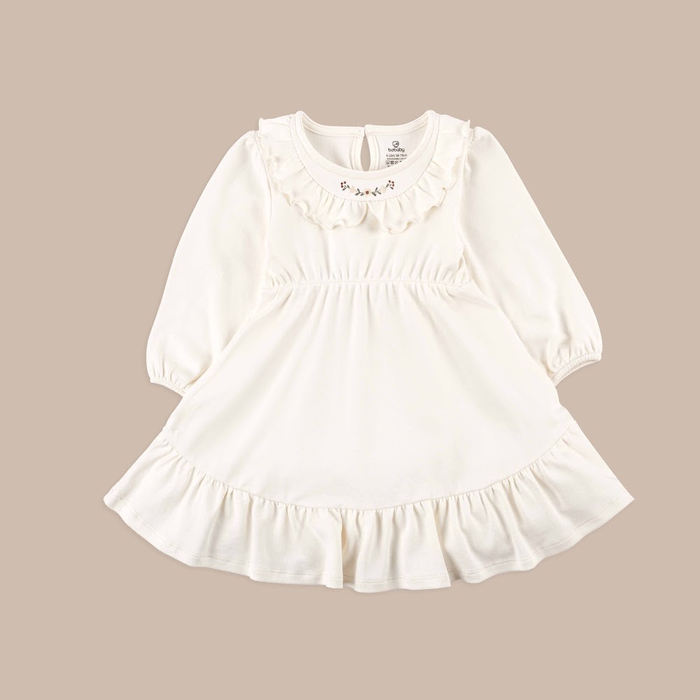 (12M-5Y) Váy liền dài tay bèo cổ + Váy Yếm Thu nhẹ cho bé gái Bubaby Cotton BCT513300 | Quần áo BU Chính hãng