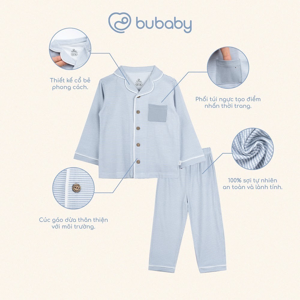 (18M-5Y) Bộ dài tay cài giữa Pijama mặc ở nhà, đồ ngủ BU Baby Siro BSR1102PJ | Quần áo Bubaby chính hãng