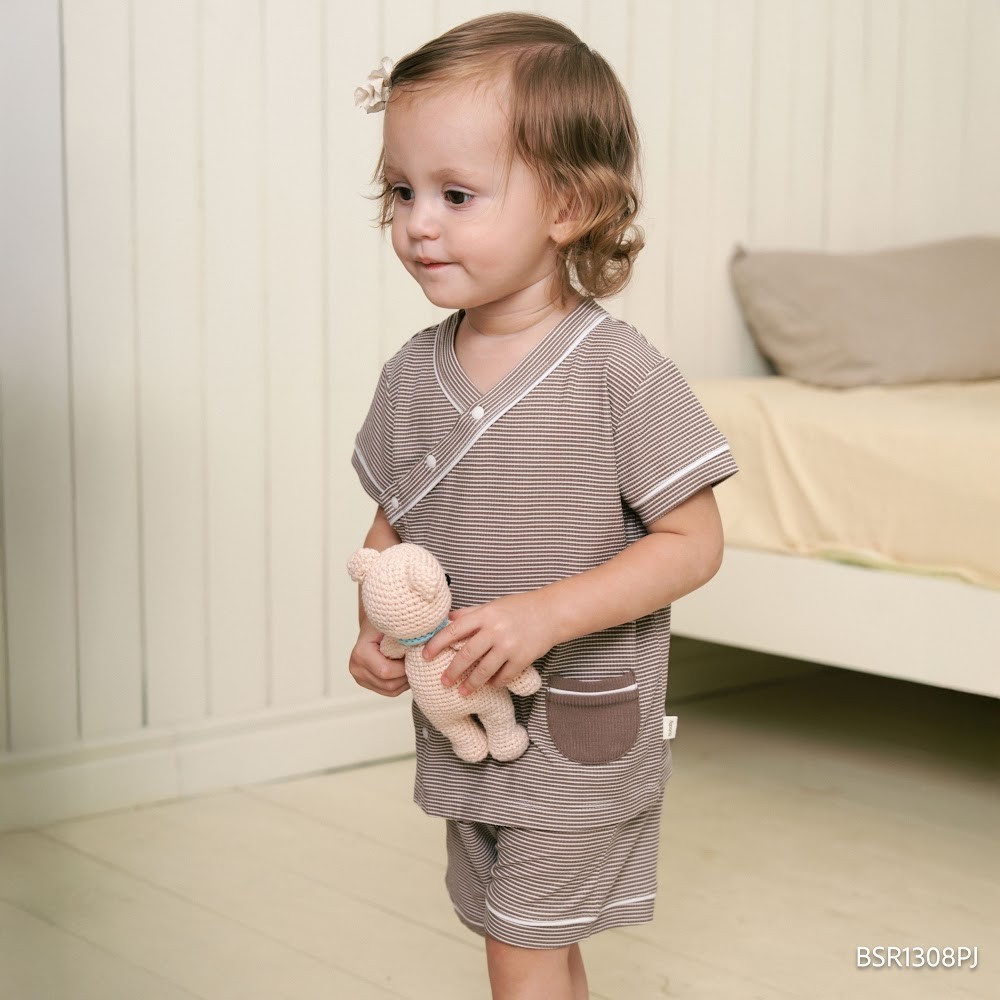 (6M-18M) Bộ ngắn tay cài chéo Pijama mặc ở nhà, đồ ngủ cho bé BU SIro BSR1308PJ | Quần áo Bubaby chính hãng