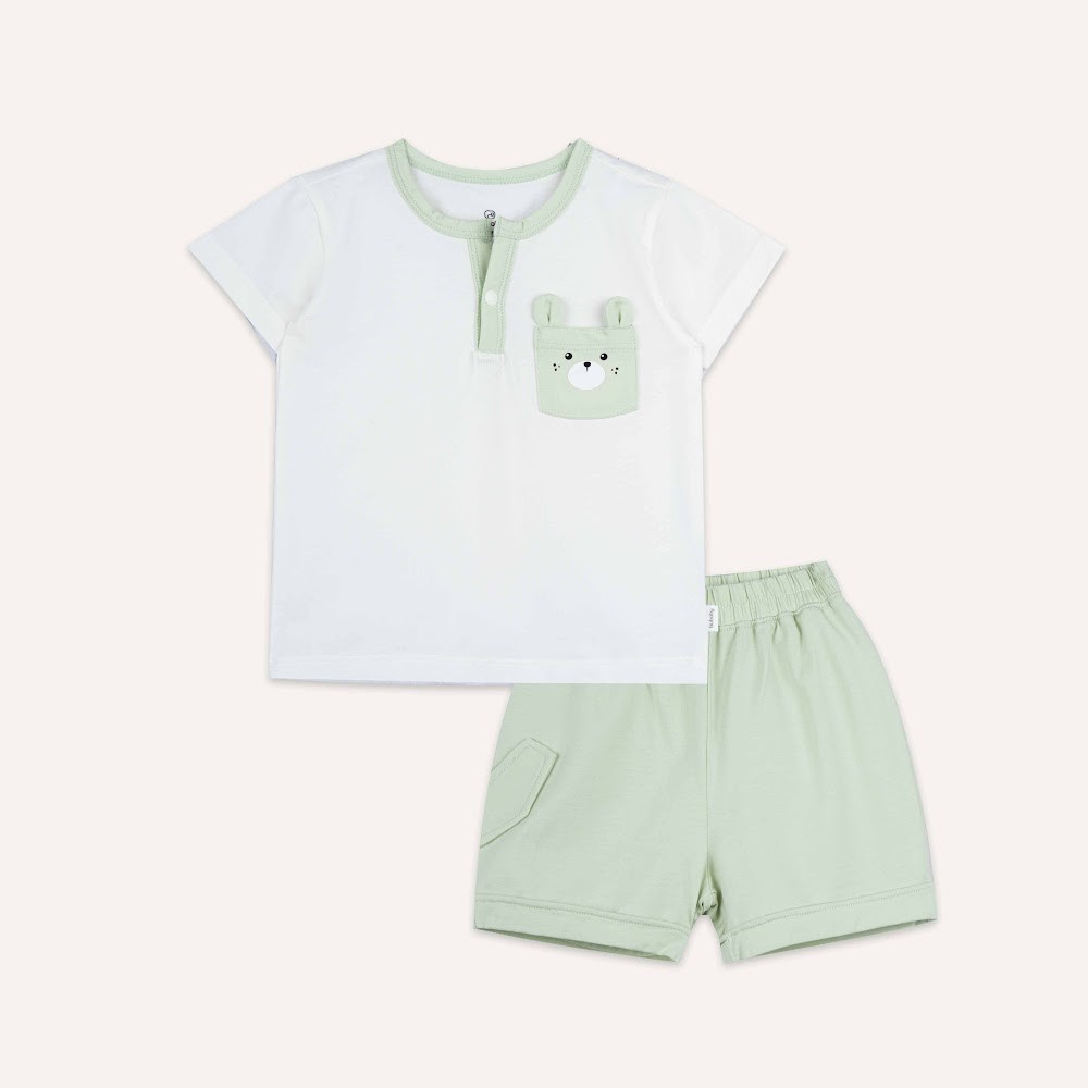 (6M-5Y) Bộ ngắn tay cổ trụ BU Bamboo Cotton BBC130304 | Quần áo Bubaby chính hãng