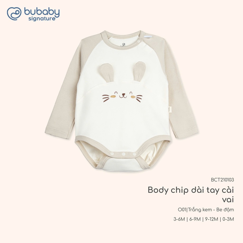 (0M-12M) Set Body chip dài tay cài vai Thu êm cho bé Bubaby Cotton BCT210103 | Body BU chính hãng