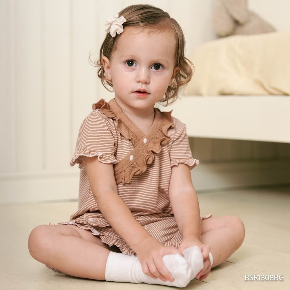 (6M-18M) Bộ ngắn tay cài chéo Pijama mặc ở nhà, đồ ngủ bé gái BU Baby BSR1308BG| Quần áo bubaby chính hãng