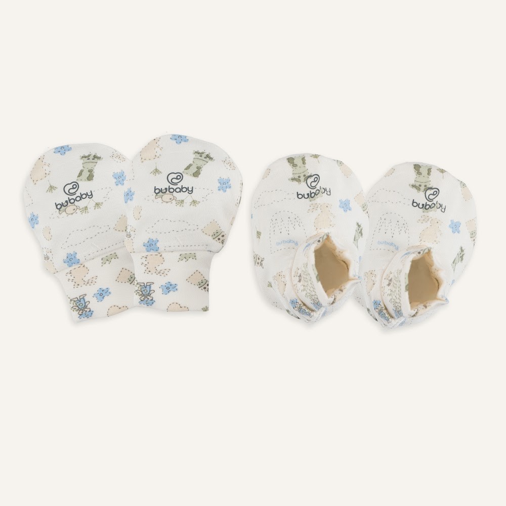 (Freesize) Bộ bao chân, bao tay Bubaby Cotton ACT400003 | Phụ kiện BU Baby Chính hãng