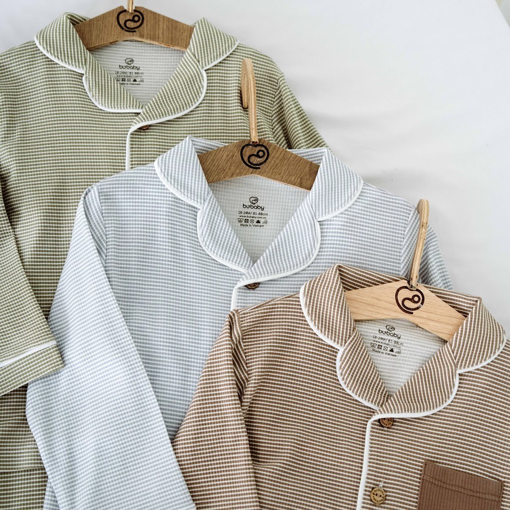 (18M-5Y) Bộ dài tay cài giữa Pijama mặc ở nhà, đồ ngủ BU Baby Siro BSR1102PJ | Quần áo Bubaby chính hãng
