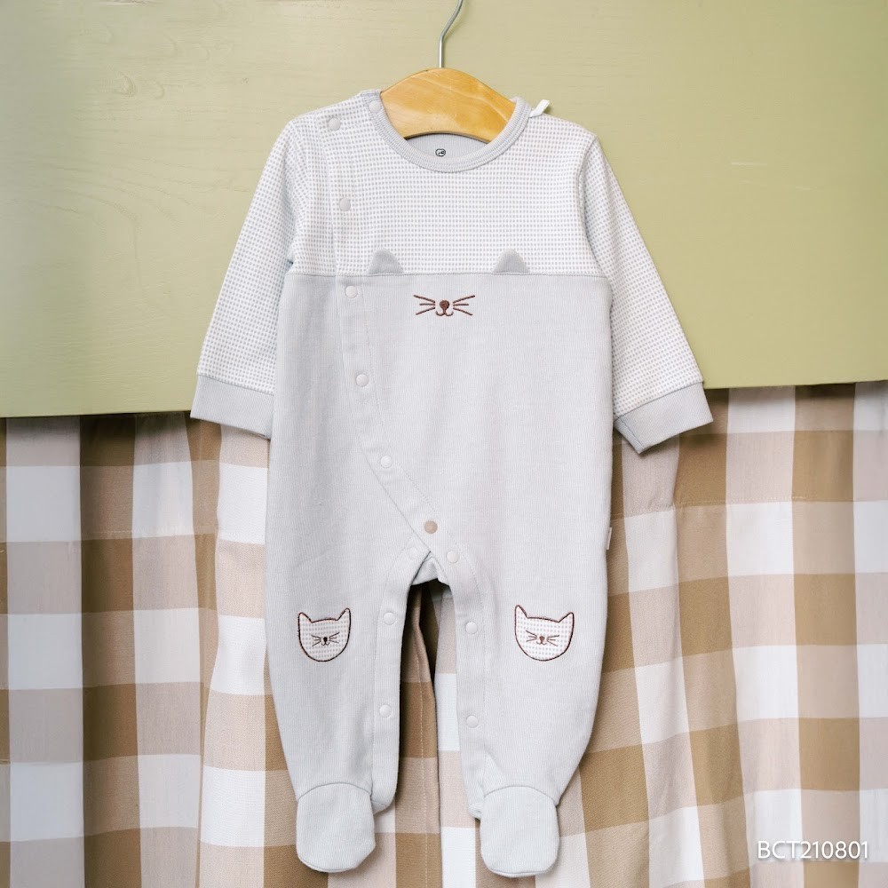(NB-3M) Body dài tay cài chéo Thu đông Bubaby Cotton BCT210801| Quần áo Bubaby chính hãng