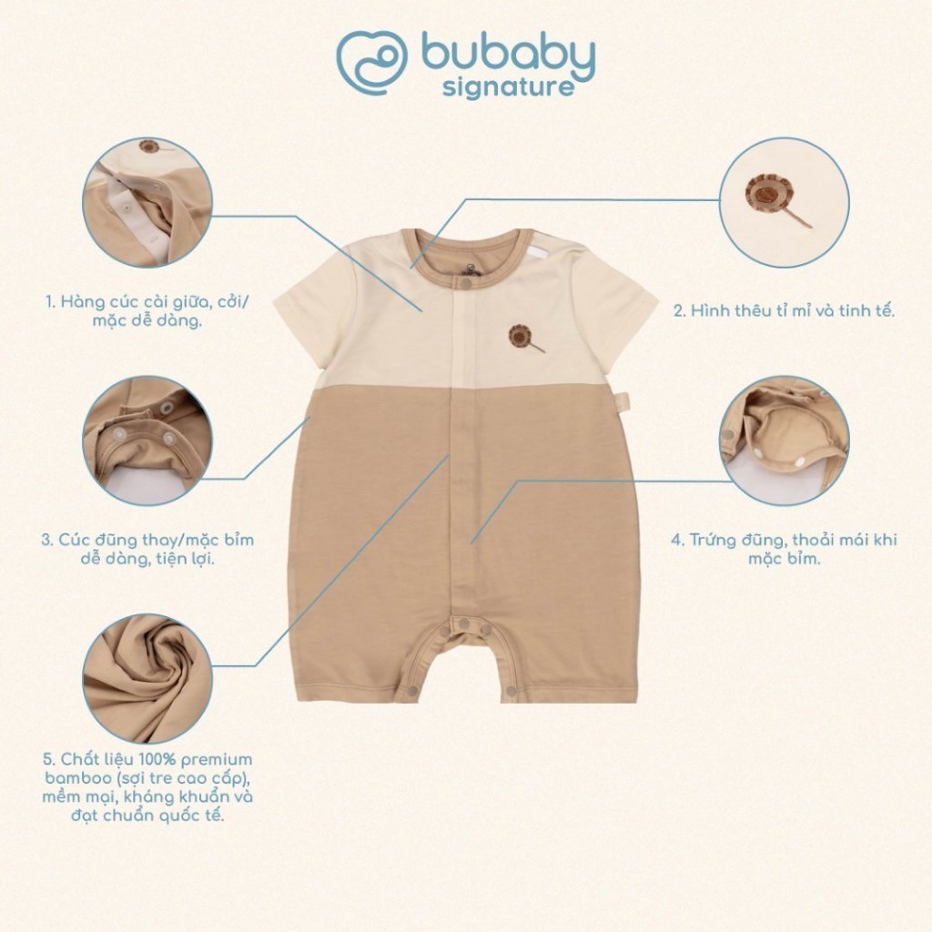 (1M-12M) Body đùi ngắn tay cài giữa Bubaby Bambus cho bé trai bé gái BBB230203 | Bubaby chính hãng