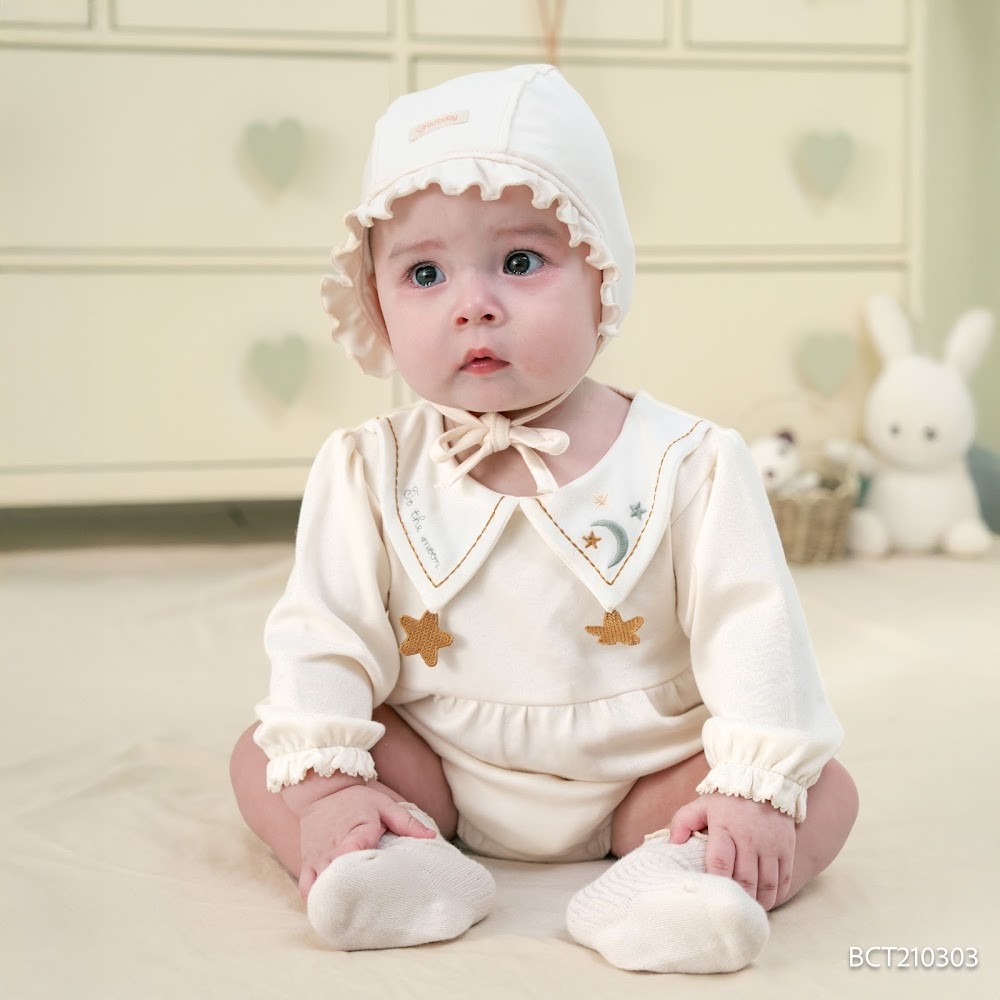 (1M-12M) Body chip dài tay cổ Peterpan Cotton bé gái Mùa Thu nhẹ Bubaby BCT210303 BCT2103BG | Quần áo chính hãng