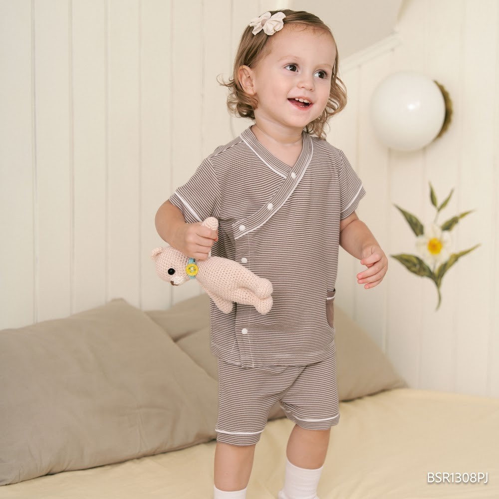(6M-18M) Bộ ngắn tay cài chéo Pijama mặc ở nhà, đồ ngủ cho bé BU SIro BSR1308PJ | Quần áo Bubaby chính hãng