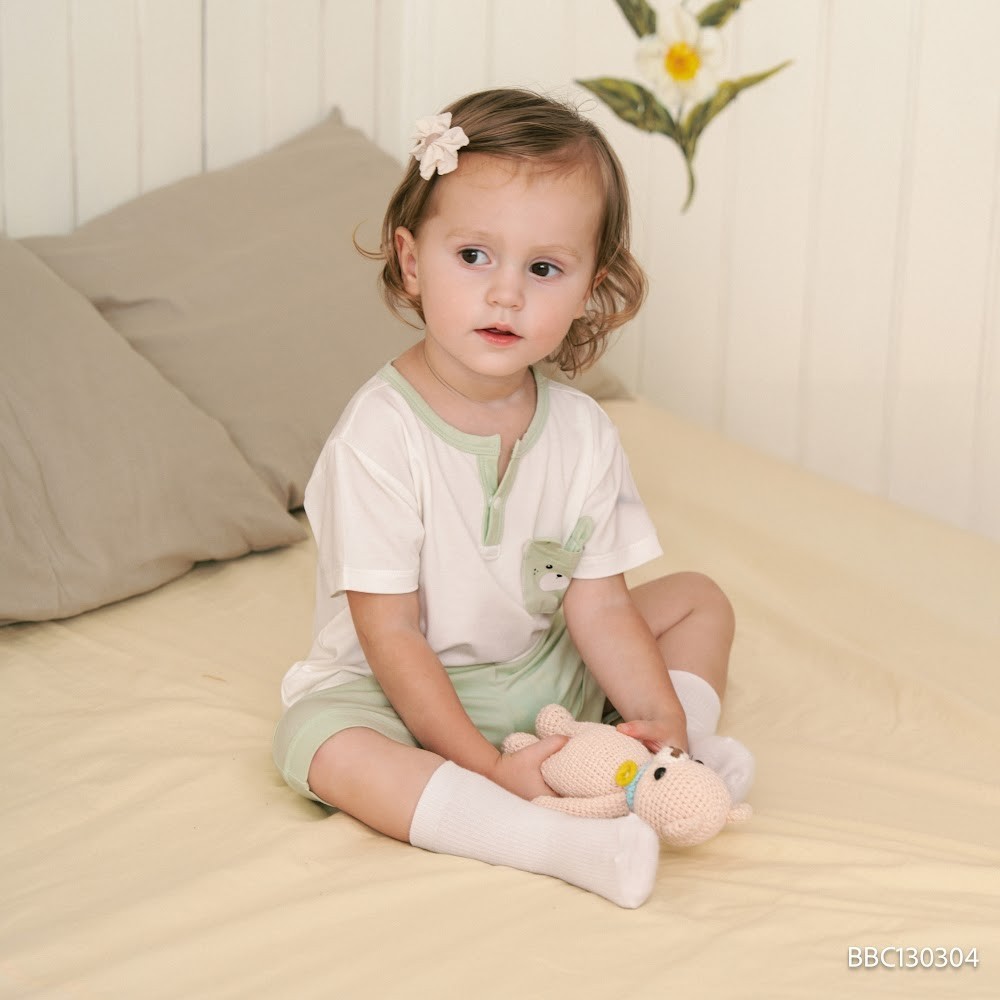 (6M-5Y) Bộ ngắn tay cổ trụ BU Bamboo Cotton BBC130304 | Quần áo Bubaby chính hãng