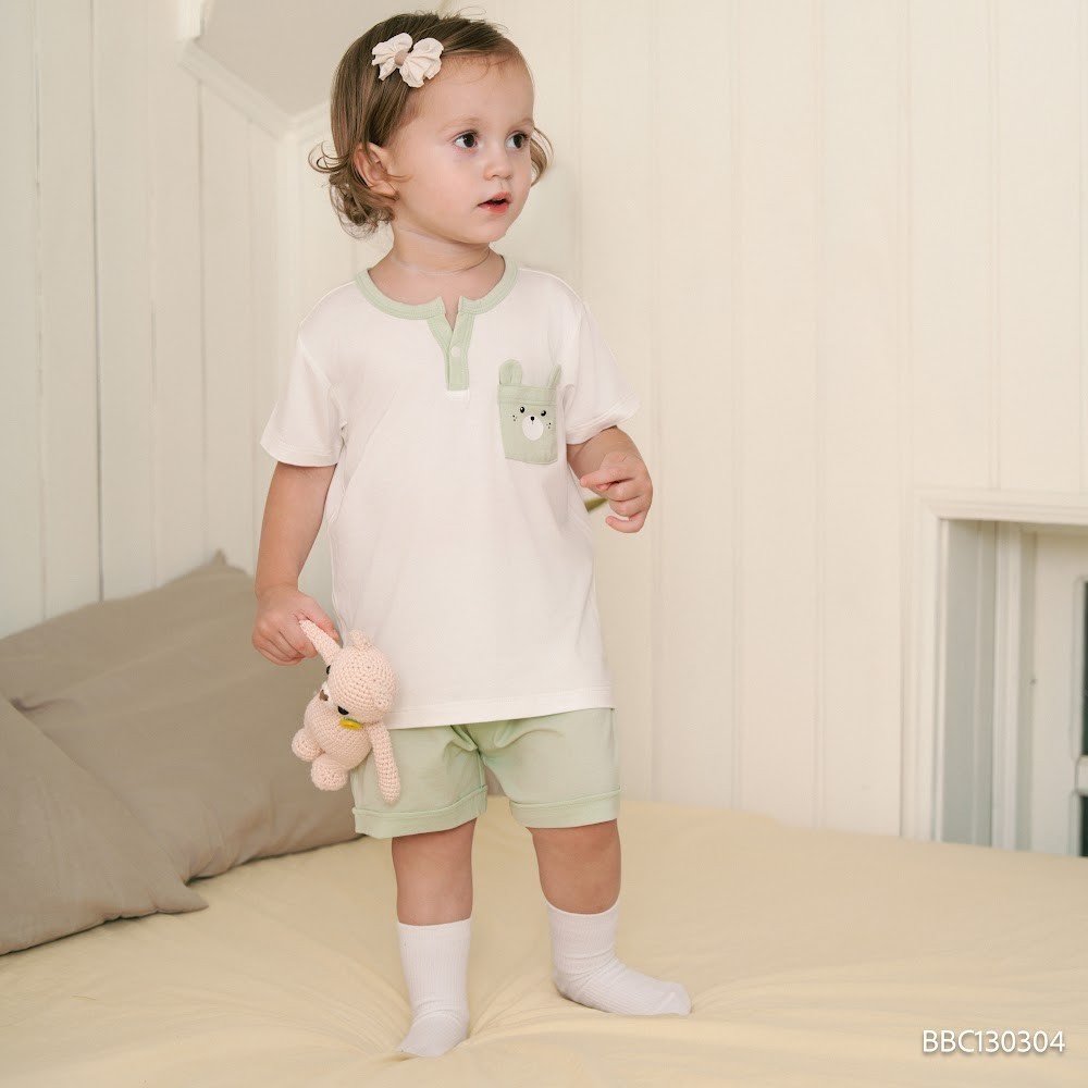 (6M-5Y) Bộ ngắn tay cổ trụ BU Bamboo Cotton BBC130304 | Quần áo Bubaby chính hãng