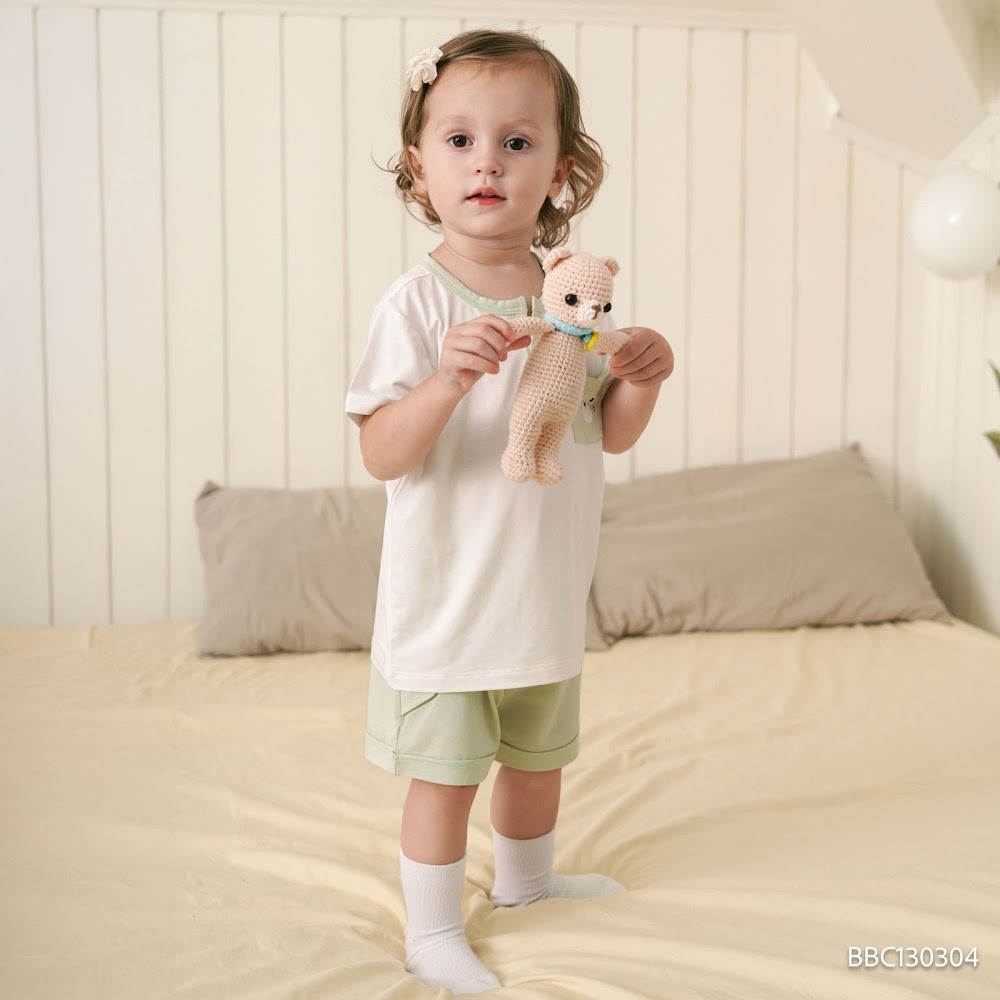 (6M-5Y) Bộ ngắn tay cổ trụ BU Bamboo Cotton BBC130304 | Quần áo Bubaby chính hãng