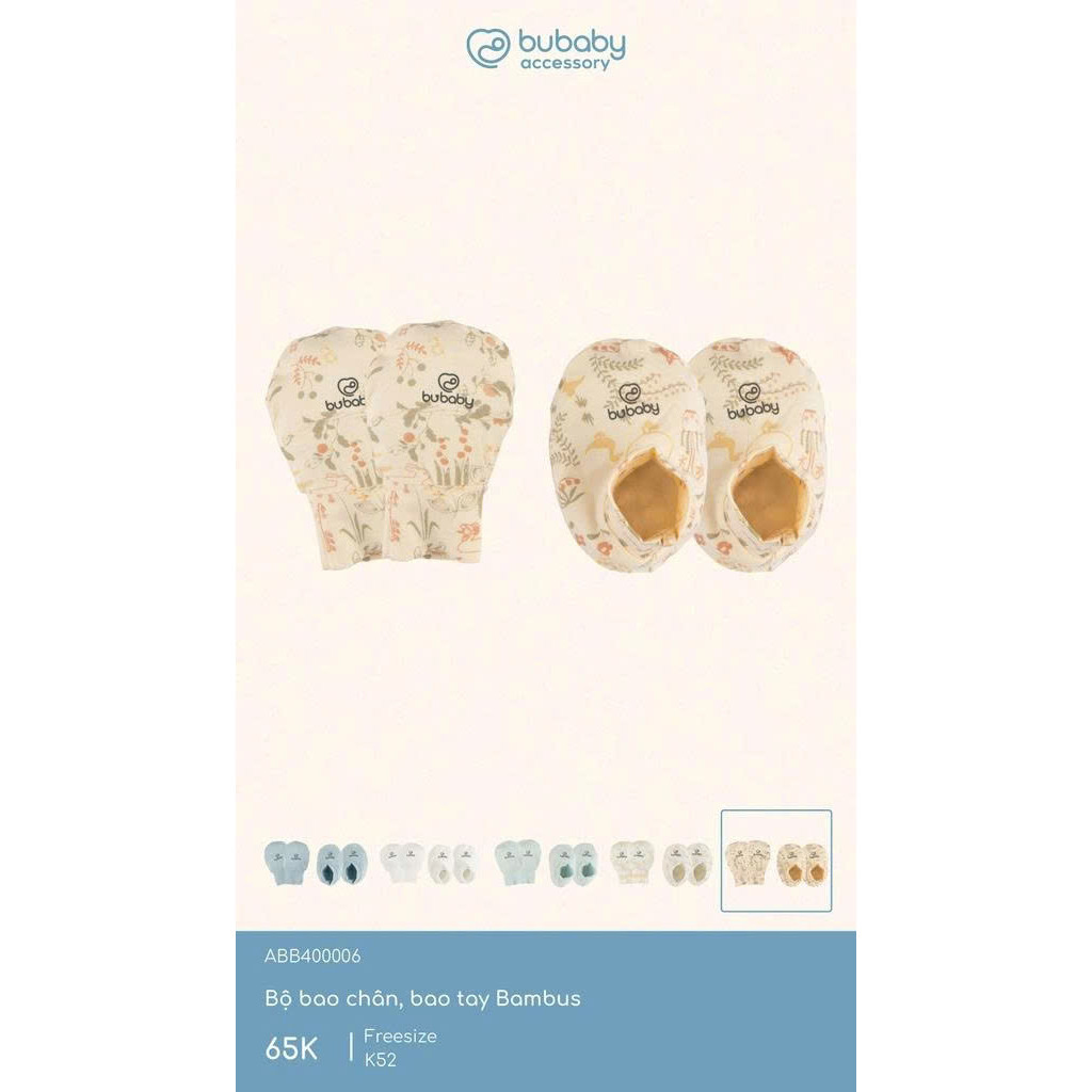 (Freesize) Bộ bao chân, bao tay Bubaby Cotton ACT400003 | Phụ kiện BU Baby Chính hãng