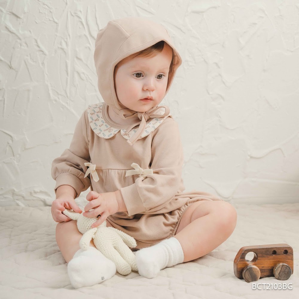 (1M-12M) Body chip dài tay cổ Peterpan Cotton bé gái Mùa Thu nhẹ Bubaby BCT210303 BCT2103BG | Quần áo chính hãng