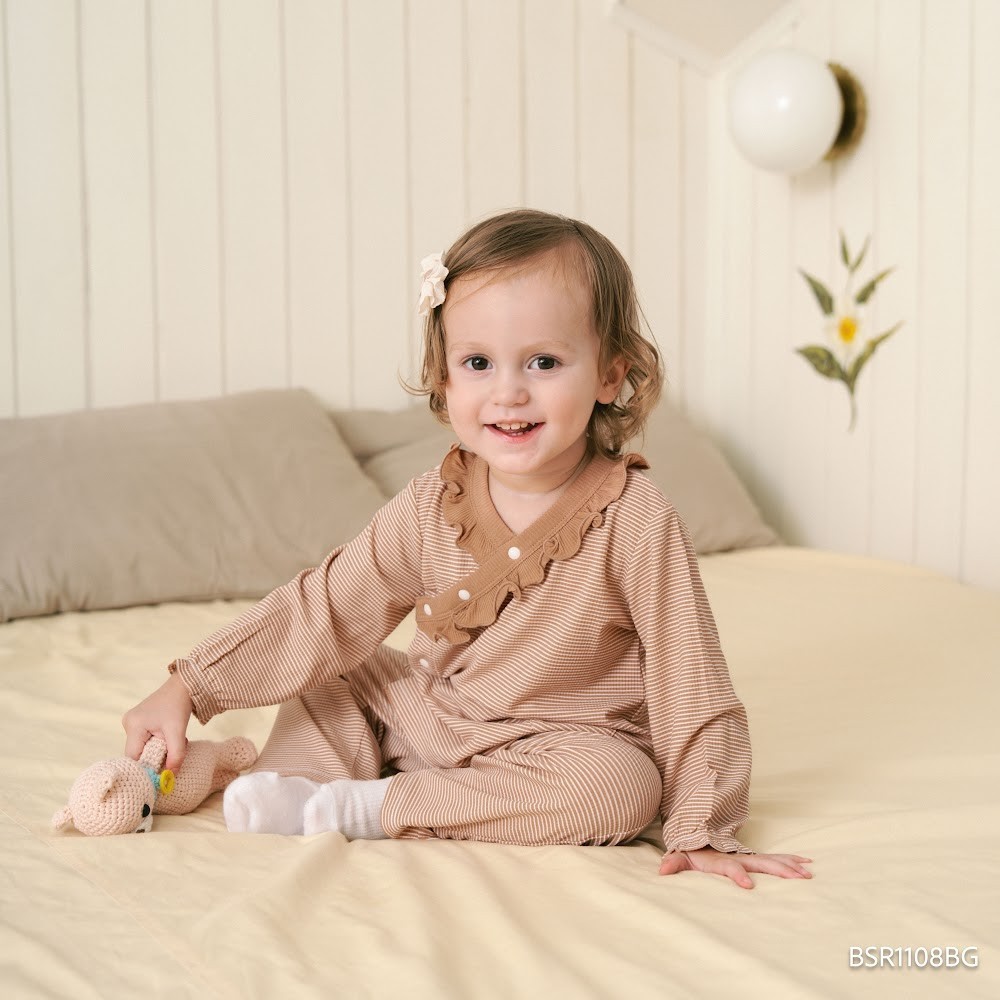 (6M-18M) Bộ dài tay cài chéo Pijama mặc ở nhà, đồ ngủ bé gái BU Baby Siro BSR1108BG| Quần áo chính hãng