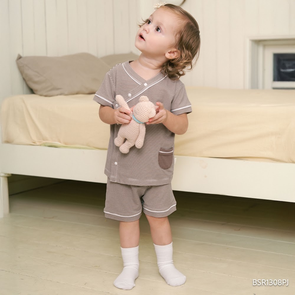 (6M-18M) Bộ ngắn tay cài chéo Pijama mặc ở nhà, đồ ngủ cho bé BU SIro BSR1308PJ | Quần áo Bubaby chính hãng