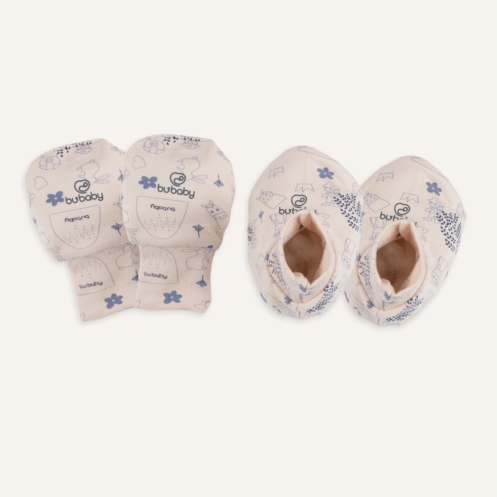 (Freesize) Bộ bao chân, bao tay Bubaby Cotton ACT400003 | Phụ kiện BU Baby Chính hãng