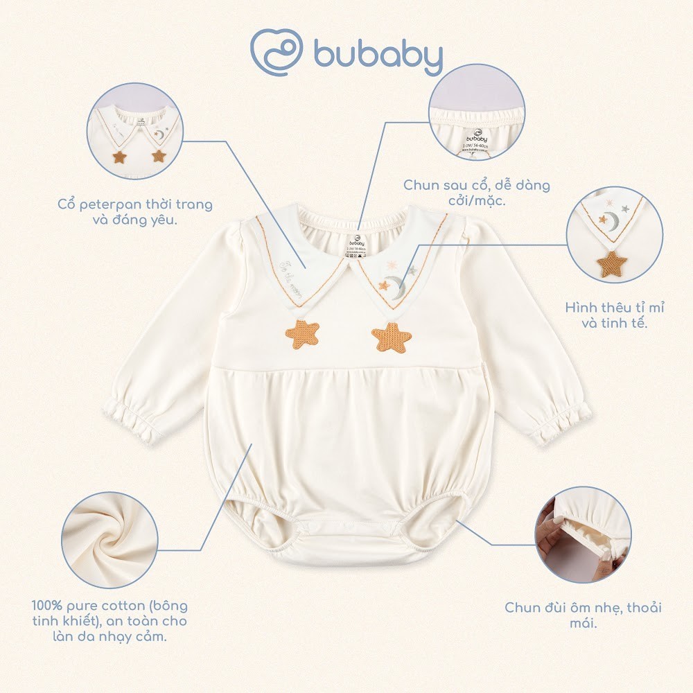 (1M-12M) Body chip dài tay cổ Peterpan Cotton bé gái Mùa Thu nhẹ Bubaby BCT210303 BCT2103BG | Quần áo chính hãng