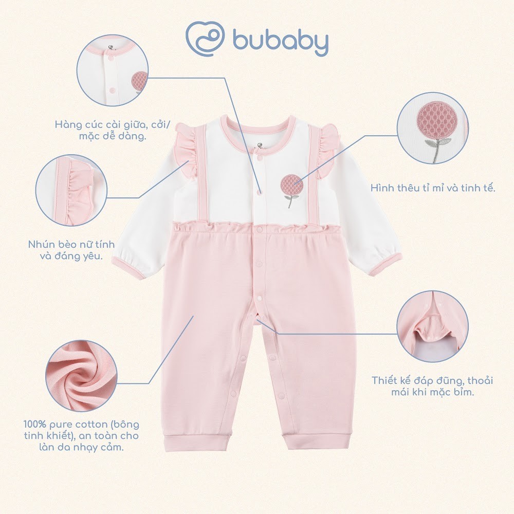 ( 1M-12M) Body dài tay cài giữa bèo ngực bé gái Iconic 1 BU Baby Cotton BCT215900| Quần áo Bubaby chính hãng