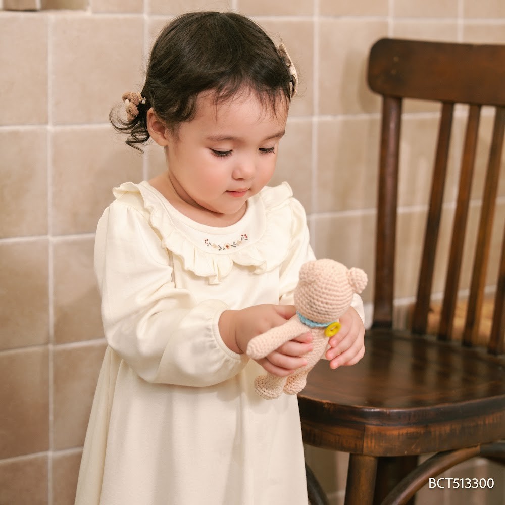 (12M-5Y) Váy liền dài tay bèo cổ + Váy Yếm Thu nhẹ cho bé gái Bubaby Cotton BCT513300 | Quần áo BU Chính hãng