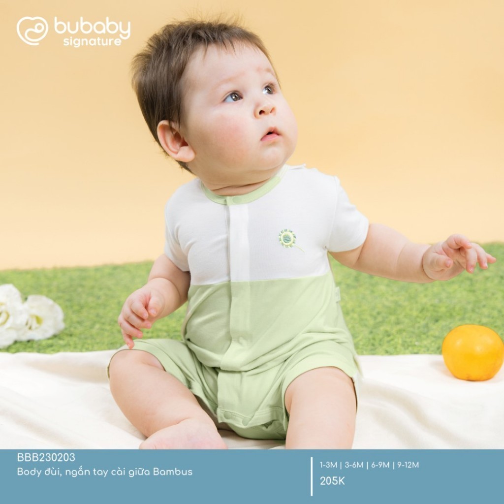 (1M-12M) Body đùi ngắn tay cài giữa Bubaby Bambus cho bé trai bé gái BBB230203 | Bubaby chính hãng