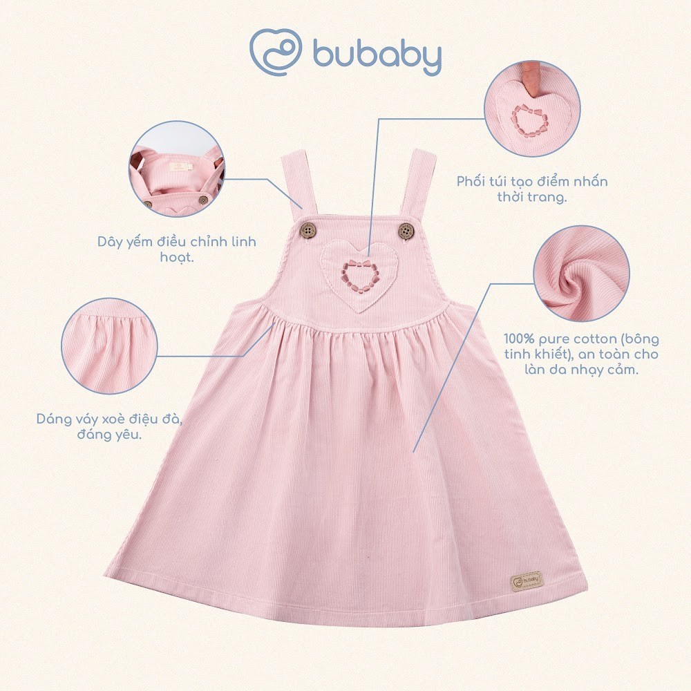 (12M-5Y) Váy liền dài tay bèo cổ + Váy Yếm Thu nhẹ cho bé gái Bubaby Cotton BCT513300 | Quần áo BU Chính hãng