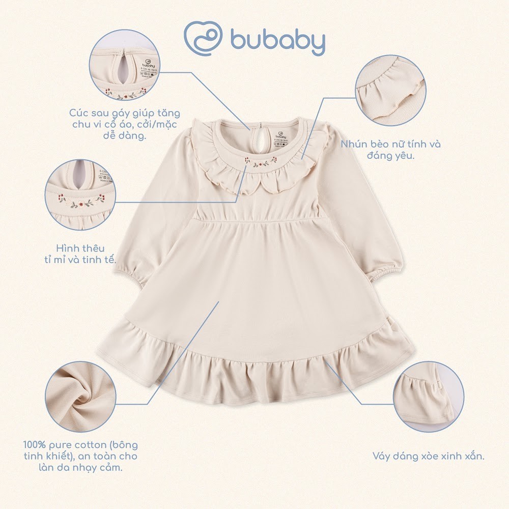(12M-5Y) Váy liền dài tay bèo cổ + Váy Yếm Thu nhẹ cho bé gái Bubaby Cotton BCT513300 | Quần áo BU Chính hãng