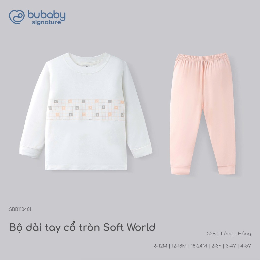 BU Baby (6M-5Y) Bộ dài tay cổ tròn Thu êm Bubaby Bambus BBB110406 | Quần áo BU chính hãng