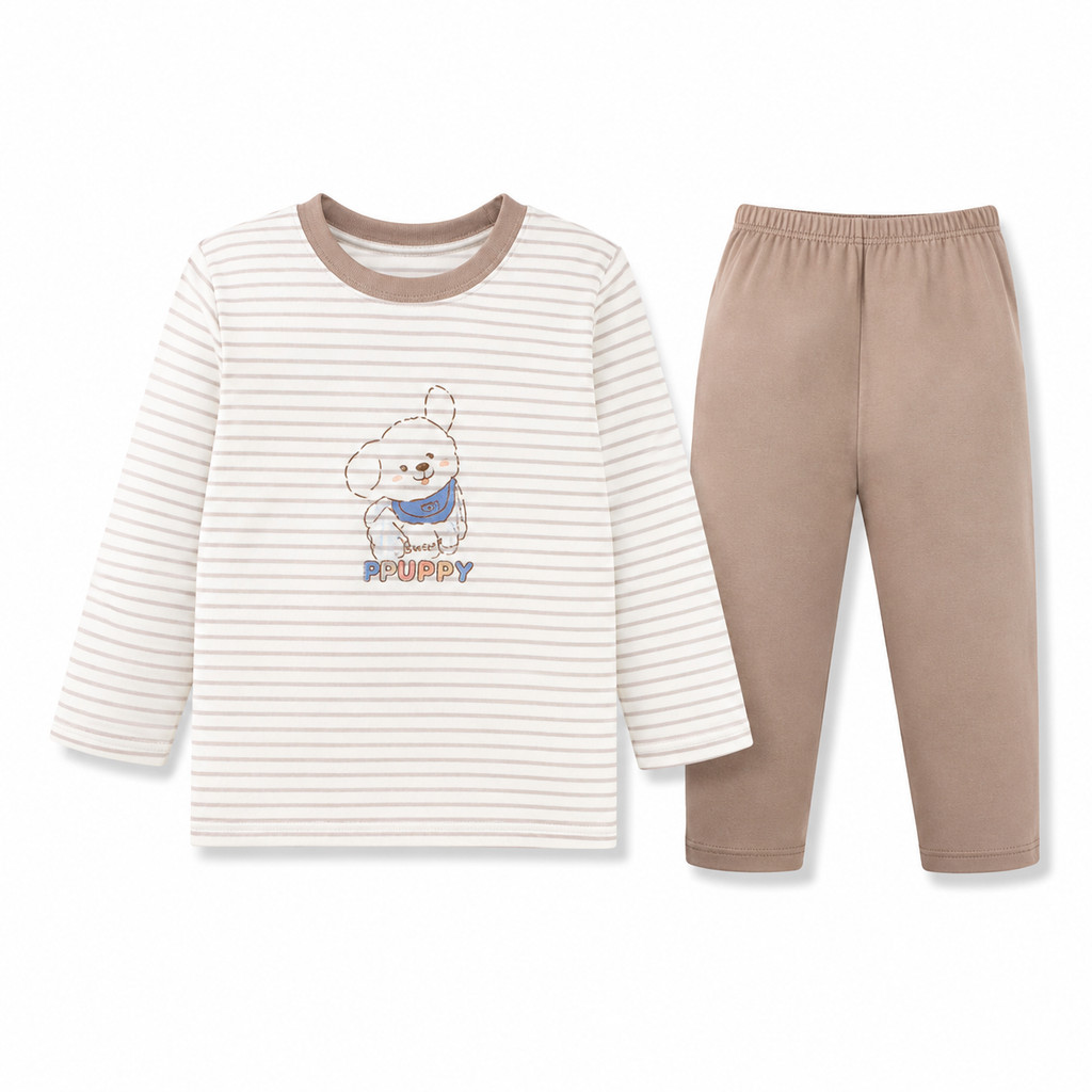 (6M-5Y) Bộ dài tay cổ tròn BUBABY Vải  Mềm mát Signature Cao Cấp Cho Bé